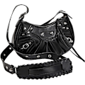 Miniatyrbilde 1 av 6: Dame skulderveske gotisk nagler tote crossbody messenger PU lær nagleveske for kvinner justerbar rem