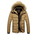 Miniatyrbilde 1 av 2: HERRE Vinterbomullsjakke med Hette Casual Menn Casual Glidelåsjakke Avtagbar Hette Khaki Khaki 4XL