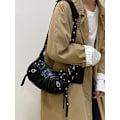 Miniatyrbillede 2 af 6: Dame skuldertaske gotisk nitter tote crossbody messenger PU læder nitter håndtaske til kvinder justerbar rem