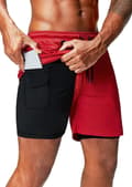 2 i 1 löparshorts med telefonficka Gym Workout Snabbtorka herrshorts 5 tum Red Red Medium