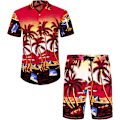 Pikkukuva 1 / 6: Miesten Havaiji-paita ja shortsit setti Regular Fit lyhythihainen rento funky ranta flamingo paita setti XL XL Red Beach