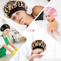 Miniatyrbilde 5 av 5: 3-pakks satin nattlue med hette, (svart, rosa, leopard)