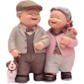 Miniatyrbild 1 av 4: Dekorativa Hartsprydnader - Samlarobjekt i Harts - Modell av Gammal Man som Tar Blommor för att Slappna Av