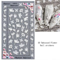 Miniatyrbild 3 av 5: Blomster Nagelsticker Dekaler 5D Ihålig Utsökt Mönster Nagelkonst Tillbehör Självhäftande Lyxig Nagelkonst Dekoration Vit Fjäder Spets Blomma Löv