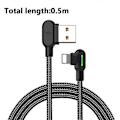 Miniatyrbild 1 av 5: Dubbelböjd Ljussatt Apple Datakabel - Knapp 0.5M Svart