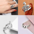 Miniatyrbillede 3 af 3: 9 stk. Vintage åben ring sæt til mænd - frø, slange, kranie, cool punk gotiske ringe til mænd, kvinder og piger - justerbar