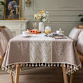 Miniatyrbild 1 av 2: Rektangulära Fyrkantiga Bordsdukar Stickad Broderi Texturerad Tofs Bomull Linne Dekorativ Avlång Bordsöverdrag För Kök Matsal Picknick (140x220 cm,