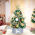 Miniatyrbild 4 av 5: Julgransbordsuppsättning med LED-lampor, konstgjord minijulgran med stjärngrantopp och dekorationer (batterier ingår ej)（Grön）