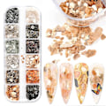 Miniatyrbild 1 av 5: 12 Fack Mica Marmor Sten Nagelkonst Sekvenser, 3D Oregelbundna Konfetti Flakes Marmor Metall Färgglada Nagel Glitter Dekal För Akryl Naglar, DIY Charms Nagel