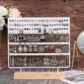 Miniatyrbilde 3 av 5: Ørepyntstativ Display Rack 3-lags Ørepyntstativ Smykkearrangør Ørepyntstativ Ørepyntstativ 144 Hull Med Trestativ Display Rack For Kvinner Jente