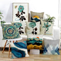 Miniatyrbild 2 av 5: Dekorativa Kuddfodral Vattentäta 45 x 45, 4-pack Utomhus Inomhus Kuddfodral, Geometriska Blå Kuddfodral Teal för Bänk Soffa Vardagsrum Deco