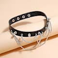 Miniatyrbillede 5 af 5: Wabjtam 2 stk. Kvinde Mænd Cool Punk Choker Hjerte Form Biker Læder Studded Choker Pu Læder Krave Choker Rock Gotisk Halskæde Choker