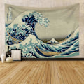 Miniatyrbild 3 av 4: Väggdekor 180x120CM Vågtäcke Havsvågstäcke Den Stora Vågen utanför Kanagawa Katsushika Hokusai Trettiosex Vyer Mount Fuji Väggbonad