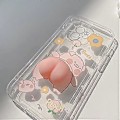 Miniatyrbild 4 av 5: Telefonfodral för iPhone 13, Rolig Nyhet Vågformad 3D Klämbar Persika Bakdel Grismönster Glad Grisfodral Transparent Mjuk TPU Silikon Gummifodral Hjälp Re