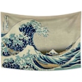 Miniatyrbild 1 av 4: Väggdekor 180x120CM Vågtäcke Havsvågstäcke Den Stora Vågen utanför Kanagawa Katsushika Hokusai Trettiosex Vyer Mount Fuji Väggbonad