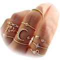 Miniatyrbild 1 av 4: Boho Stackbara Ringar för Kvinnor Guld Knogring Set Enkla Stjärna Måne Blomma Ringar för Tonårsflickor Stackbara Estetiska Ringar Presenter för Tonåringar