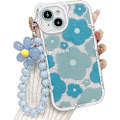 Miniatyrbild 1 av 5: iPhone 13 Skal Transparent Blommig Björnkameras Objektivskal med Söt Blommiga Armbandskedja för Kvinnor Flickor, Mjuk TPU Stötsäker Skydd - Blå