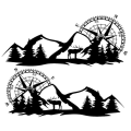 Pikkukuva 1 / 5: 2X Body Sticker Decal Large Compass Navigation with Mountain Deer for Van Black