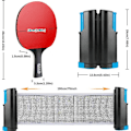 Miniatyrbilde 4 av 5: Bærbar bordtennissett med 2 racket, 3 baller, 1 bordtennisnett, profesjonelt ping pong-bat med dobbel glidelåsveske