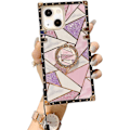 Miniatyrbild 1 av 5: TPU Lyxigt Fodral med Snodd för iPhone 13 6.1\" Stötsäkert Skyddande Robust Fodral Passar Apple iPhone 13 med Ringstativ Kvadratisk Design Rosa