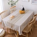 Miniatyrbild 1 av 4: Bordsduk med tofsar, bomullslinne, bordsöverdrag för kök, matsal, skrynkelfri bordsduk, rektangulär/avlång (147x259 cm, 8-10 sittplatser, kaffe)
