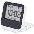 Miniatyrbild 1 av 4: Liten digital reseväckarklocka, batteridriven miniresklocka med bakgrundsbelysning, bärbar hopfällbar minilommekalender temperaturklocka (vit)