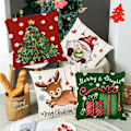 Miniatyrbild 3 av 5: Julkuddar 18 * 18 Tum Linne Kuddeöverdrag Jultomten Älg Julgran Röd Grön Vinter Semester Hem Soffa Sovrum Set Om 4(jym204)