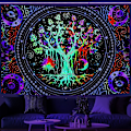 Miniatyrbild 4 av 5: Blacklight Livets Träd Tapestry Väggbonad Trippy Tapestry UV-Reaktiv Väggbonad Galaxy Tapestry Blacklight Tapestry För Sovrum (130x150cm)
