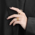 Miniatyrbilde 4 av 5: Unik rektangulær åpen båndring for kvinner jenter gullbelagt minimalistisk geometrisk statement justerbare utvidbare fingerringer (gull)