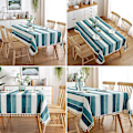 Miniatyrbild 4 av 5: Randig Duk med Toppar, Sydd Rektangulär Bordsduk i Bomull och Linne för Köksbord, Matbord, 137 x 218 cm, Teal