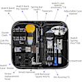 Miniatyrbild 5 av 5: Urverktygsset, Professionellt Verktyg för Batteribyte i Klocka, Verktyg för att Ta Bort Länkar och Bakstycke, Fjäderstångsverktygssats med Bärväska för Present - 147 delar