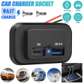 Miniatyrbilde 1 av 5: 12-24v 4.8a Dobbel Usb Pd Qc3.0 Bil Båt Rv Hurtiglader Socket Led Strømuttak - Snngv