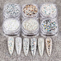 Miniatyrbild 4 av 5: Holografiska Nagelkonstpaljetter Glitterset 6 Ask 3D Naglar Glitter Metallisk Glimmande Flakes Akrylpulver Damm Paljetter för Nageldekoration Holografi