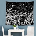 Miniatyrbild 3 av 5: Väggdekor 150x130cm Stjärnhimmel Gobeläng Gobeläng Berg Måne och Stjärnor Gobeläng Svartvit Vägg Gobeläng för Sovrum Vardagsrum Sovsal