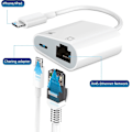 Miniatyrbild 3 av 5: Lightning till Ethernet-adapter, [Apple MFi-certifierad] 2-i-1 RJ45 Ethernet LAN-nätverksadapter med laddningsport kompatibel med iPhone/iPad/iPod, Plug