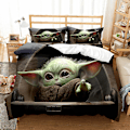 Miniatyrbild 1 av 2: 3D Digitaltryck Cartoon Master Yoda Örngott Täcke Täcke Sängkläder Tredelad Set XQD1 180*200cm -ZHENV（180*200cm）