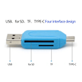 Miniatyrbild 5 av 5: Kortläsare 2 i 1 Multifunktionell Hög Hastighet Överföring Drivrutinsfri Multi-system Multi-kortläsare Universal Mini Usb Typ-c Tf Sd-kortläsare Adapter