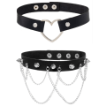 Miniatyrbillede 1 af 5: Wabjtam 2 stk. Kvinde Mænd Cool Punk Choker Hjerte Form Biker Læder Studded Choker Pu Læder Krave Choker Rock Gotisk Halskæde Choker
