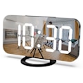 Miniatyrbild 1 av 5: Digital väckarklocka, stor speglad LED-display, med USB-laddare, snooze-funktion dimläge väggmonterad bredvid skrivbordsklocka för sovrum (svart)