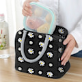 Miniatyrbild 3 av 5: Isolerad Lunchväska, Bärbar Termisk Lunchväska Kylare Väska Daisy Mönster Lunchbox Organiser Tote Väska För Kvinnor (Svart)