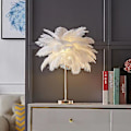 Miniatyrbild 5 av 5: Beröringskänslig bordslampa, strutsfjäderlampa 3 färger dimbar med 30 fjädrar för sovrum (vit)