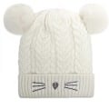 Miniatyrbild 2 av 4: Stickad Katt-Vinterbollmössa för Småbarn, Beanie, Broderad, Varm, Bomullsull, Barnmössa