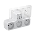 Miniatyrbilde 1 av 5: Multi Wall Socket, 3 Wall French Sockets, 1 USB Socket With 2 USB C, 6-in-1 Electric USB C Socket