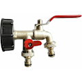 Miniatyrbillede 1 af 5: 1/2 Have Dobbelt Hane, 1000L Tankhane Ibc Vandtank Adapter Regnvandopsamlerhane, Dobbelt Messing PP Hane Grovgevind 60MM S60x6 Ibc Hane