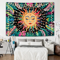 Miniatyrbild 3 av 5: Väggdekor 150 X 130cm Psykedelisk Sol Gobeläng Växter Blad Måne Och Stjärnor Gobeläng Mystisk Fraktal Ansikten Gobeläng Färgglad Mandala Gobeläng