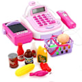Miniatyrbilde 1 av 4: Mini Simulert Supermarked Kasseapparat Rollespill Kasserer Kasseapparat Barn Later Som Lek Tidlig Lærende Leker 1 stk（Rosa）