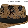 Miniatyrbillede 4 af 5: Hainan Kokosnød Palme Halm Hat Top Hat Jazz Hat Forår Og Sommer Strand Hat Udendørs Solbeskyttelse Hat Rullet Kant Jazz Hat