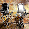 Miniatyrbild 2 av 5: USB Retro Stil Mikrofon Robotlampa Håller Gitarr Med Ljus Vintage Heminredning Gul