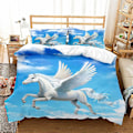 Miniatyrbild 1 av 2: 3D Digitaltryck Cartoon Häst Pegasus Örngott Täcke Överdrag Sängkläder Tredelad Set FM1 180*200cm -ZHENV（180*200cm）