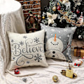 Miniatyrbild 5 av 5: Grå Jul Kuddfodral 45x45cm Juldekoration God Jul Träd Tro Snöflinga Vinter Semester Dekoration Hem Kudde Kuddfodral
